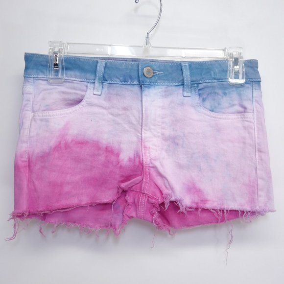 Upcycled AEO Womens Tie Dye Raw Hem Shorts - 12 - Picture 1 of 11